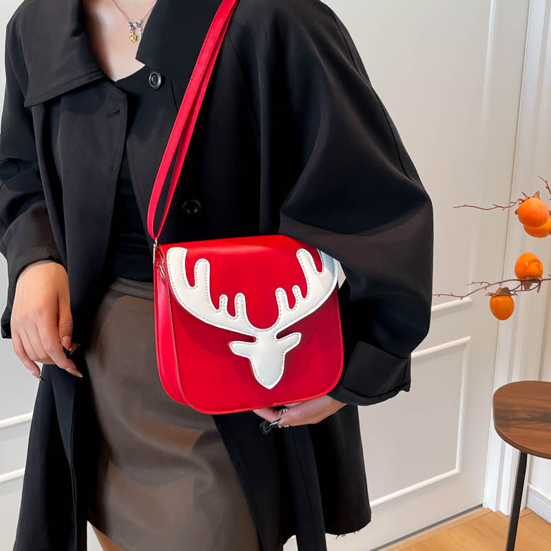 Women's Christmas Red Elk Antlers Holiday Atmosphere Single Women's Shoulder Bag
