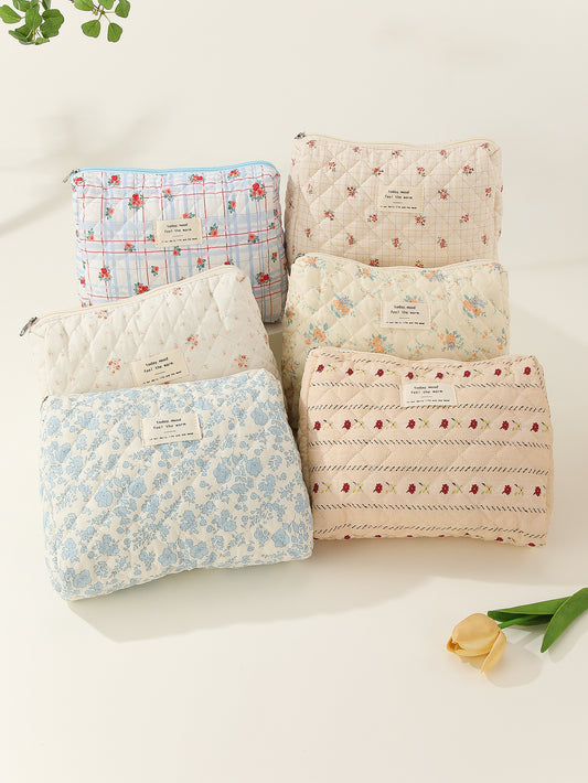 Capacity Liner Floral Storage Carrying Quilted Cosmetic Bags