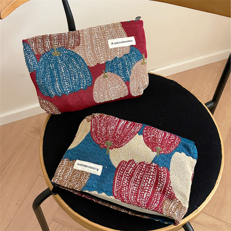 Color Pumpkin Canvas Storage Portable Toiletry Bags