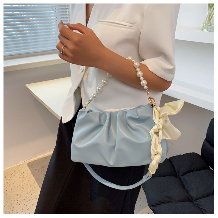 Women's Cloud Underarm Pearl Pleated Design Trendy Shoulder Bags