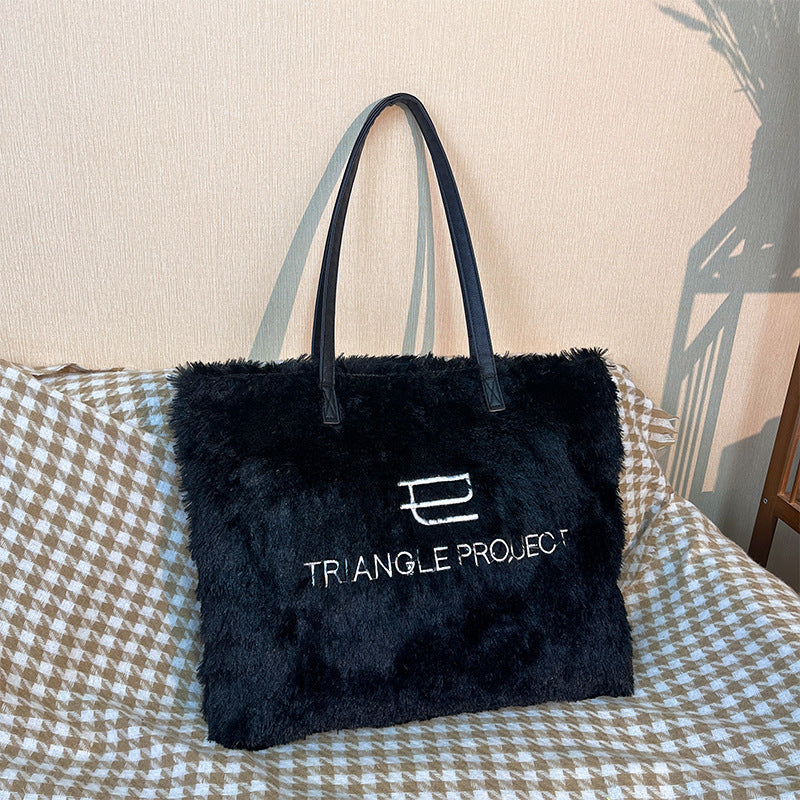 Autumn Fashion Portable Pink Embroidered Plush Tote Bags