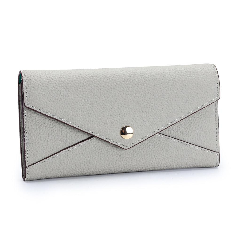 Women's First Layer Long Cowhide Contrast Color Fashion Stitching Large Ladies Wallet