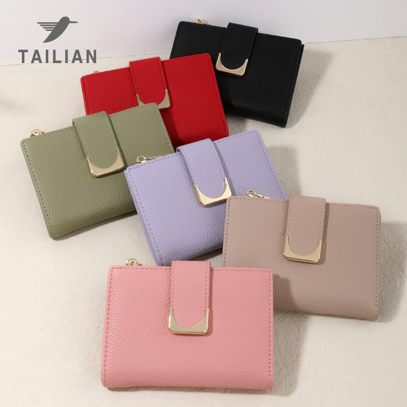 Women's Lychee Pattern Leather Short Zipper Purses