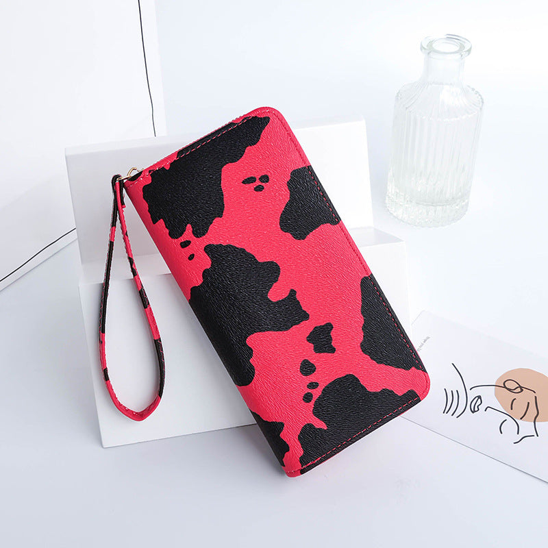 Women's Korean Style Contrast Color Cows Pattern Long Horizontal Ladies Wallet