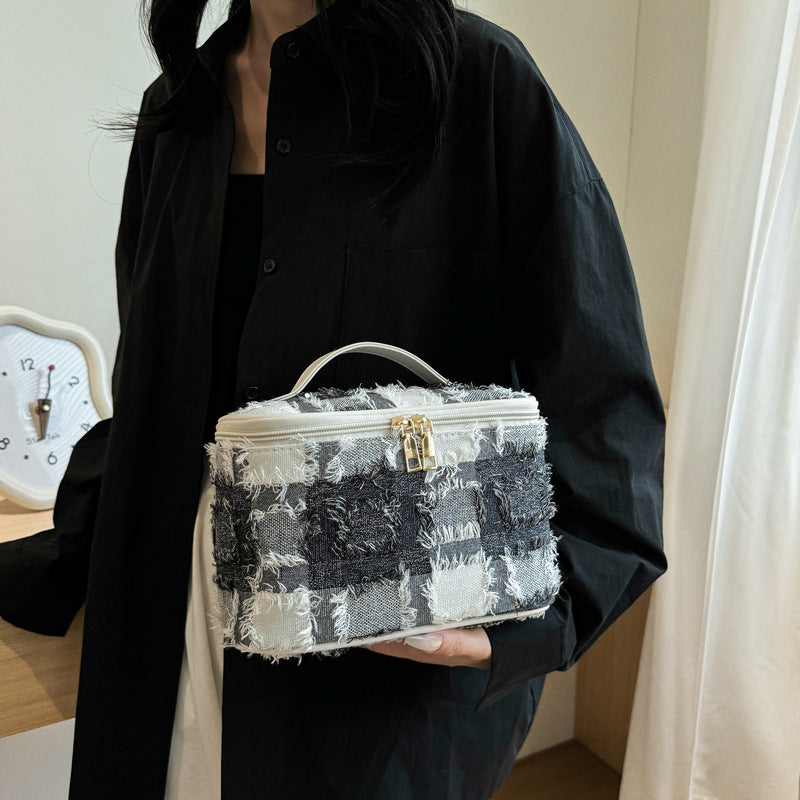 Denim Gray White Large Capacity Portable Makeup Bag