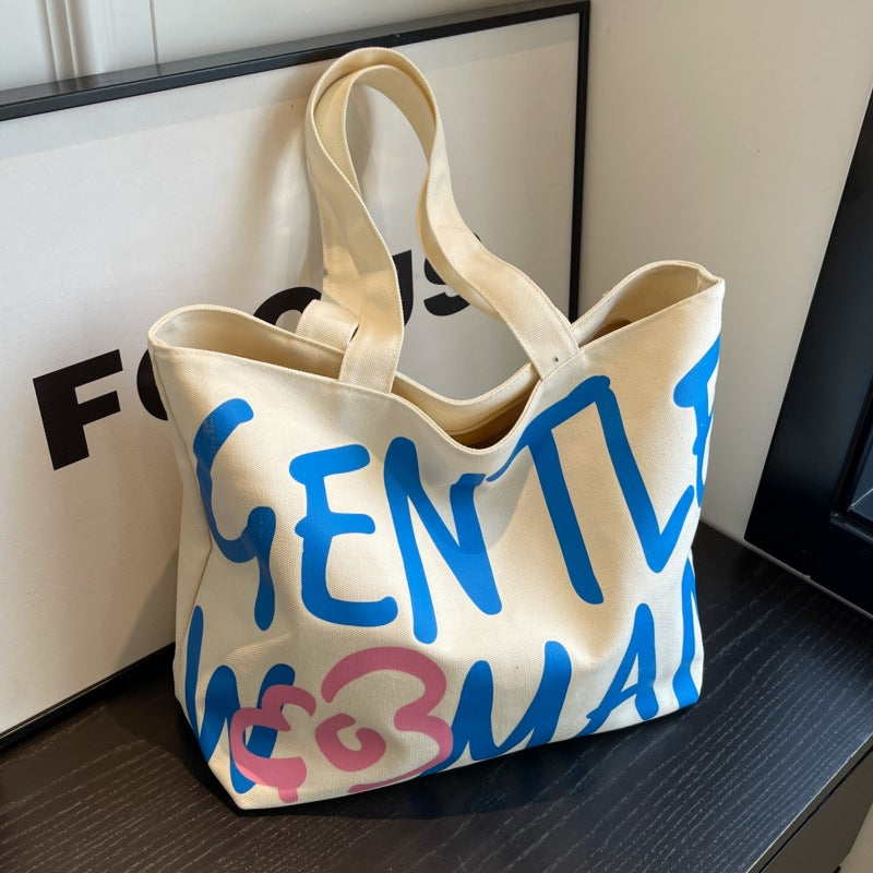 Women's Alphabet Canvas Large Capacity Art Class Women's Shoulder Bag