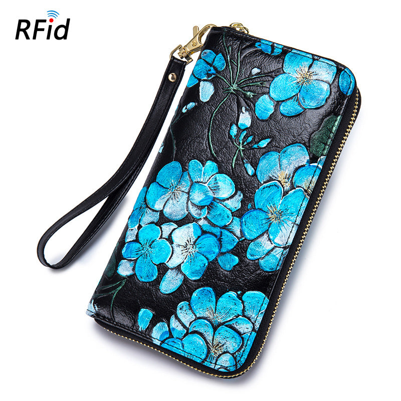 Women's Long Leather Zipper Fashion Personality Cowhide Ladies Wallets