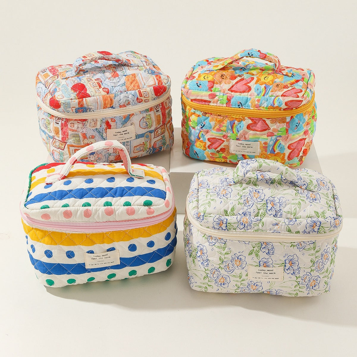 Cotton Portable Large Striped Polka Dot Storage Carrying Quilted Makeup Bag