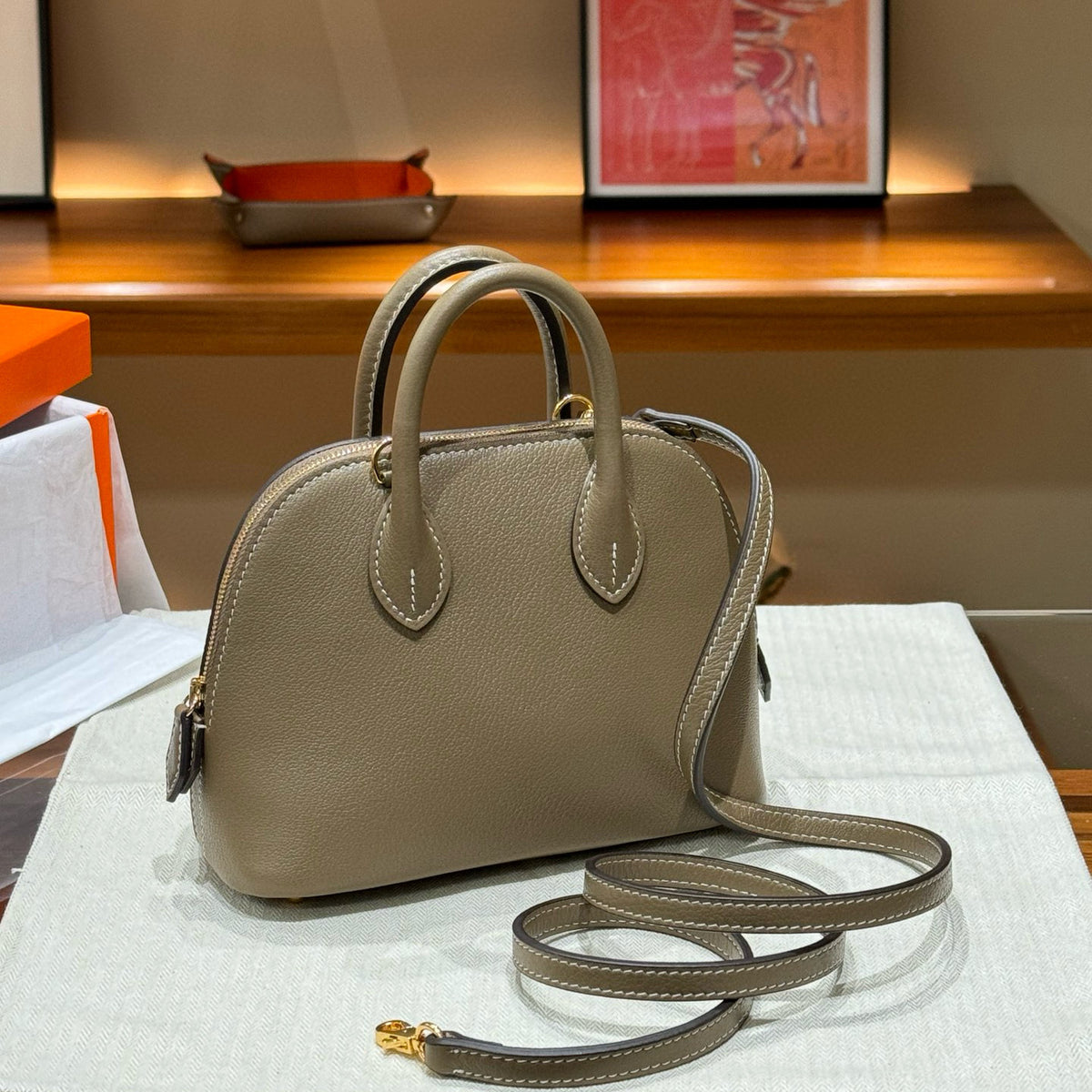 Mini Genuine Leather Goat Pattern Bowling Shell High-grade Bags