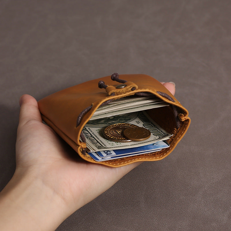 Drawstring Bundle Genuine Leather Inside Outside Coin Purses