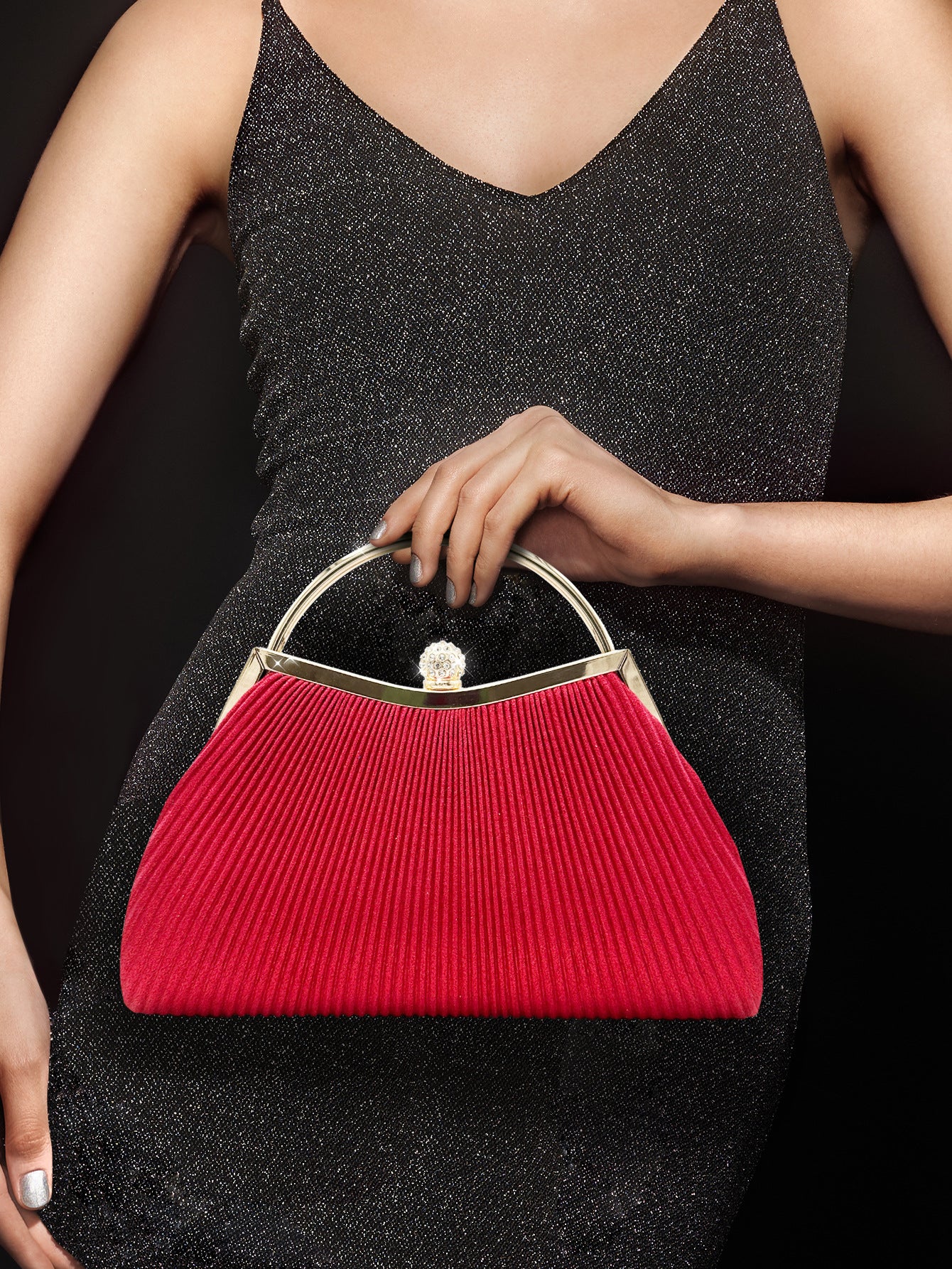 Women's Rhinestone Switch Versatile Party Pleated Handbags