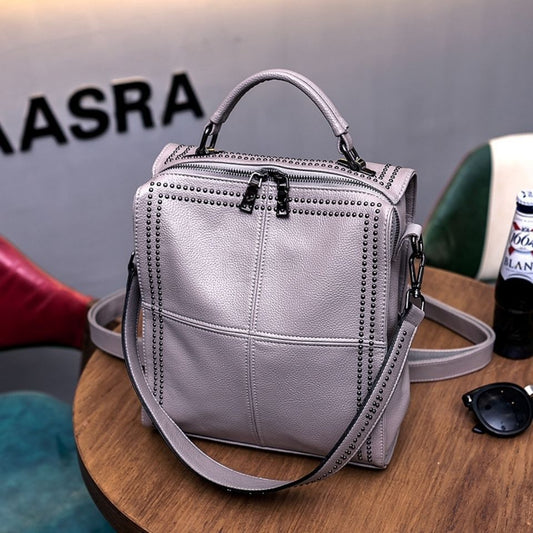 Women's Korean Style Fashion Versatile Genuine Leather Backpacks