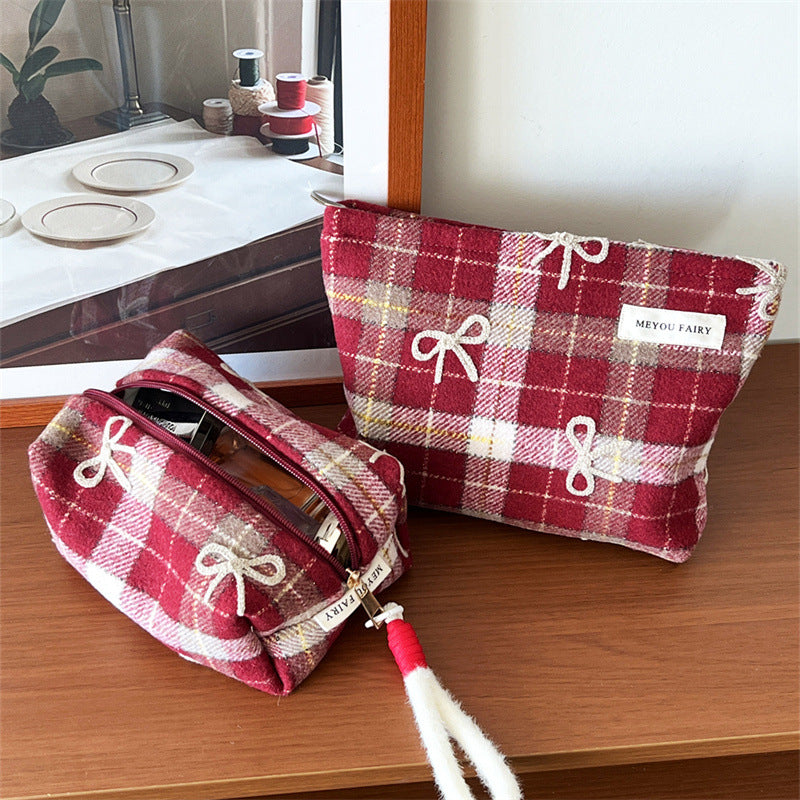 Bow Plaid Valentine's Day Gift Wash Liner Makeup Bag