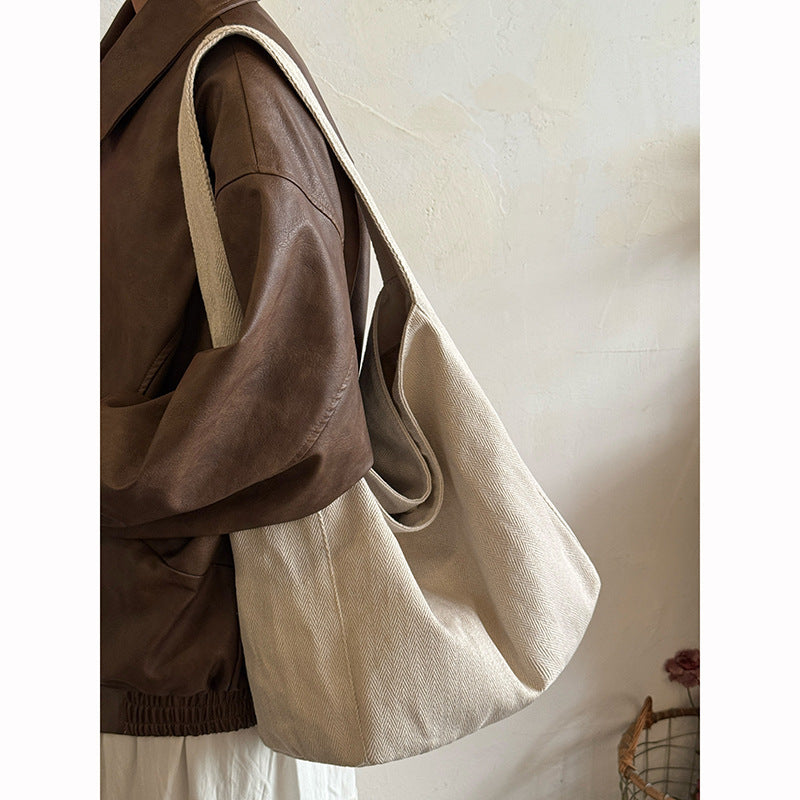 Women's Korean Style Canvas Loose Feeling Large Capacity Simple Idle Women's Shoulder Bag