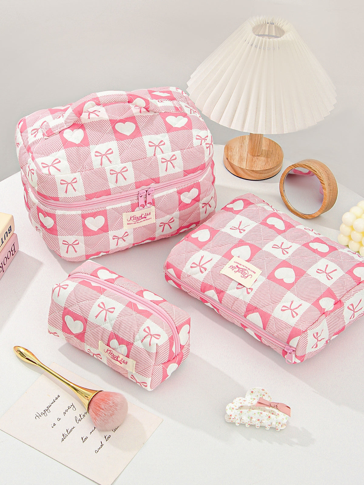 Love Heart Bow Portable Large Capacity Makeup Bag