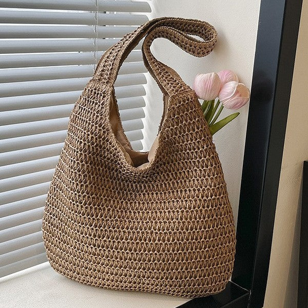 Women's Beach Woven Portable Straw Vegetable Basket Silk Women's Shoulder Bag