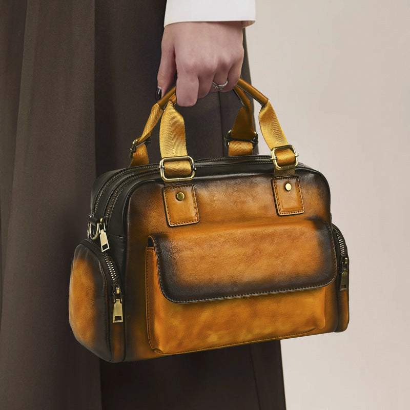 Women's First Layer Cowhide Large Capacity Handmade Women's Messenger Bag