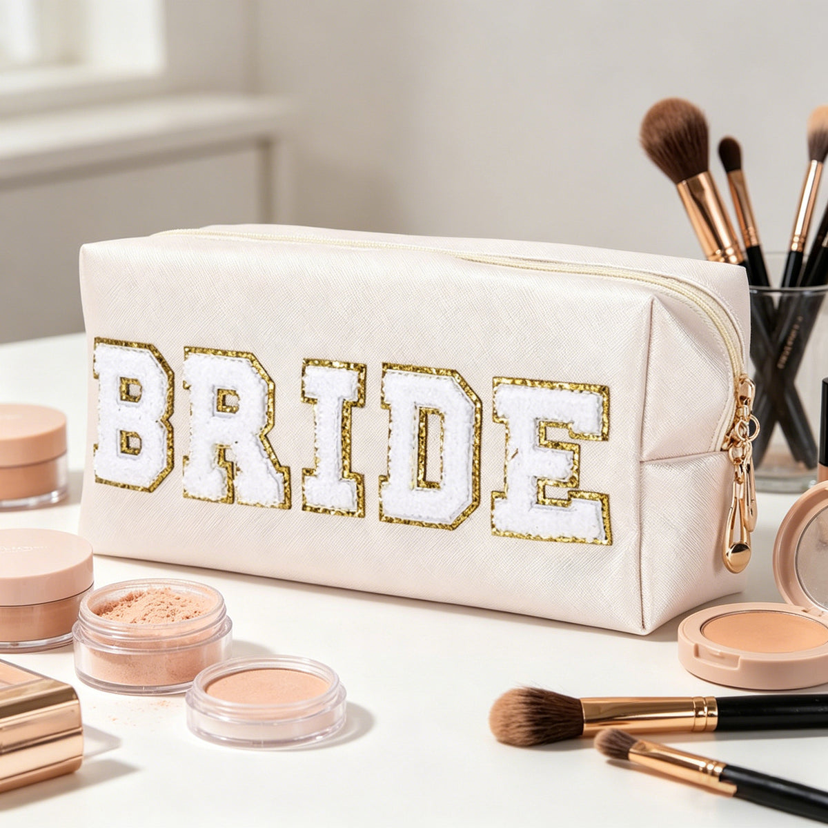 Pearl Lettered Make-up Clutch Octagonal Portable Makeup Bag