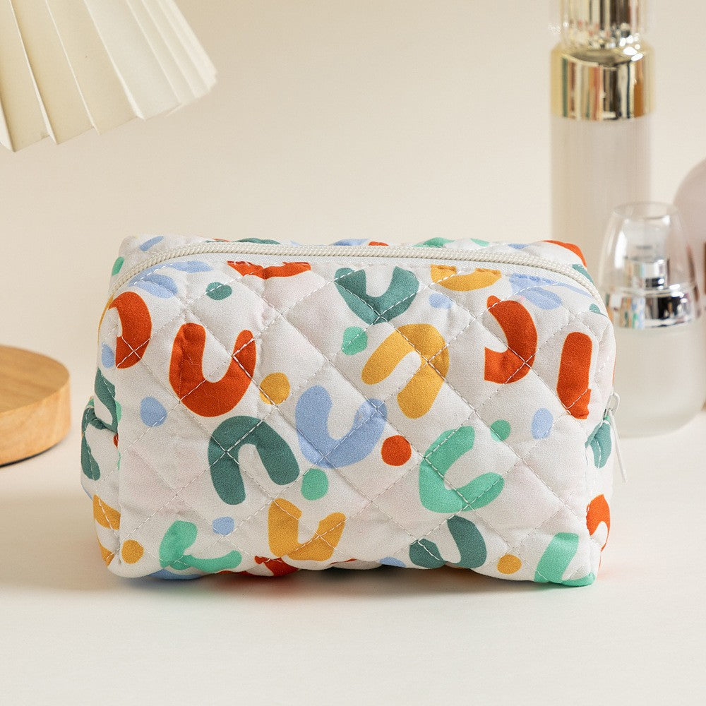Floral Quilted Toiletries Portable Cosmetics Storage Makeup Bag