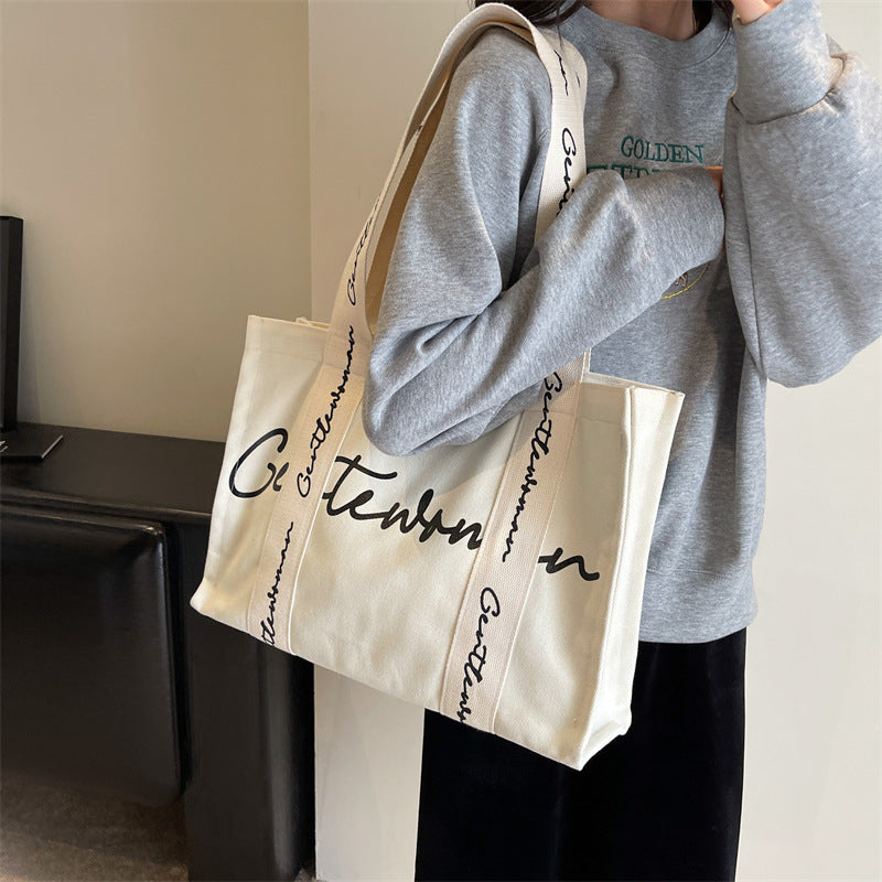 Women's Large Capacity Canvas Simple Letters Class Shoulder Bags