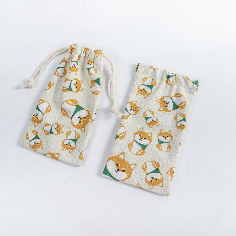 Portable Printing Canvas Jewelry Drawstring Pocket Coin Purses