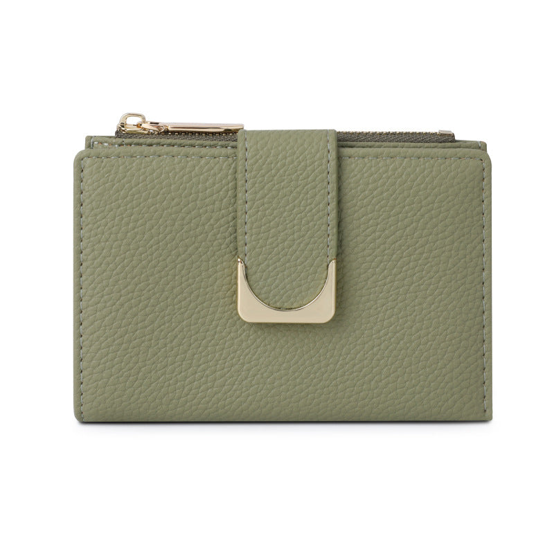 Women's Lychee Pattern Leather Short Zipper Purses