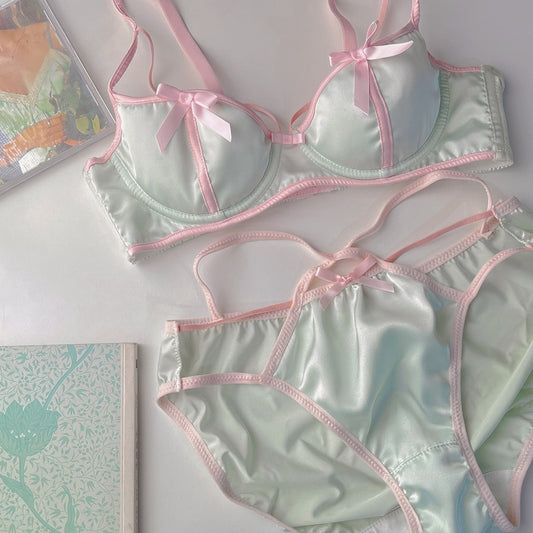 French Retro Oil Painting Sweet Satin Lingerie Sets