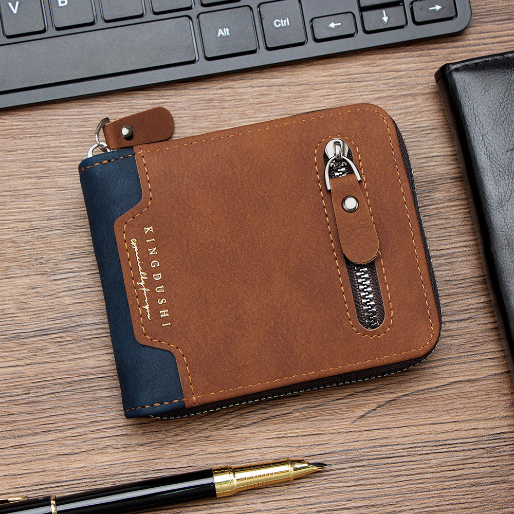 Men's Stitching Contrast Color Short Scarf Large Capacity Multiple Slots Hinge Men's Wallet