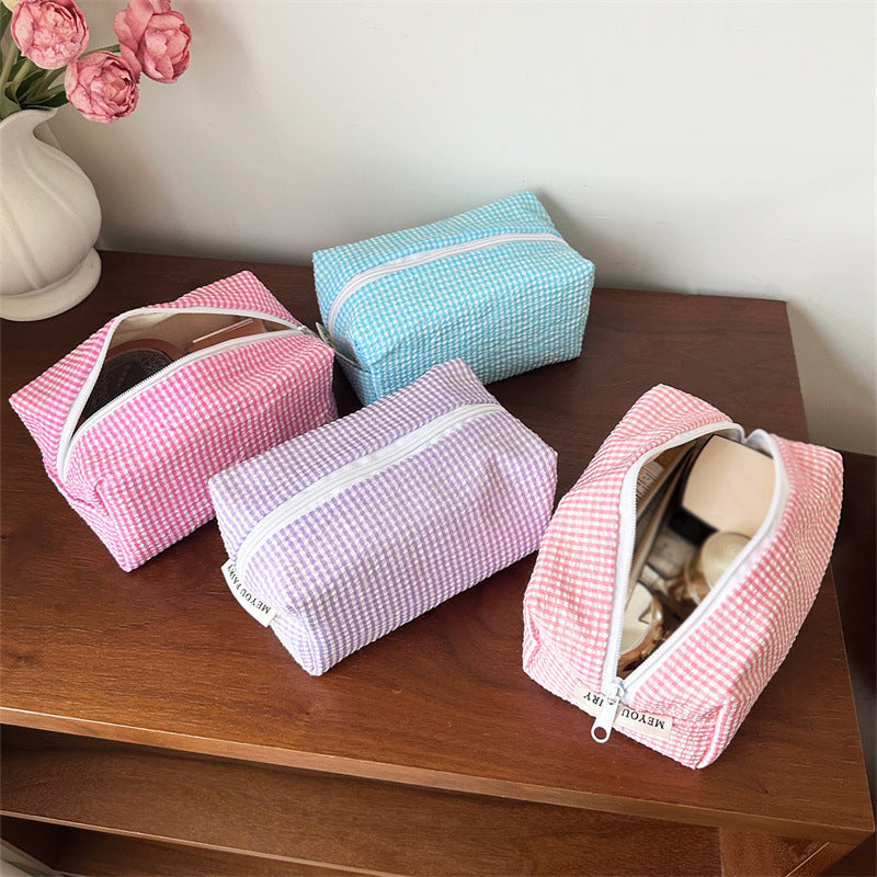 Quilted Lace Plaid Large Capacity High-grade Cute Portable Hand Octagonal Cosmetic Bags