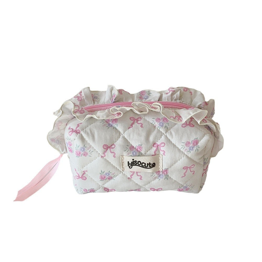 Fabric Lace Korean Style Bow Storage Portable Accommodation Makeup Bag