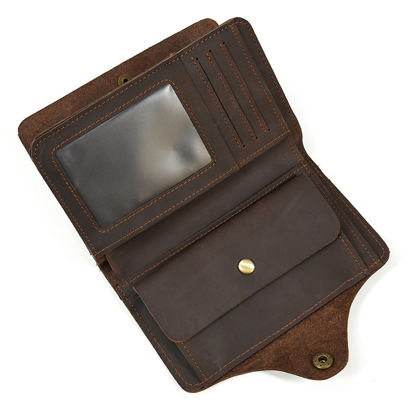 Men's Leather Crazy Horse Retro Long First Layer Cowhide Men's Wallet
