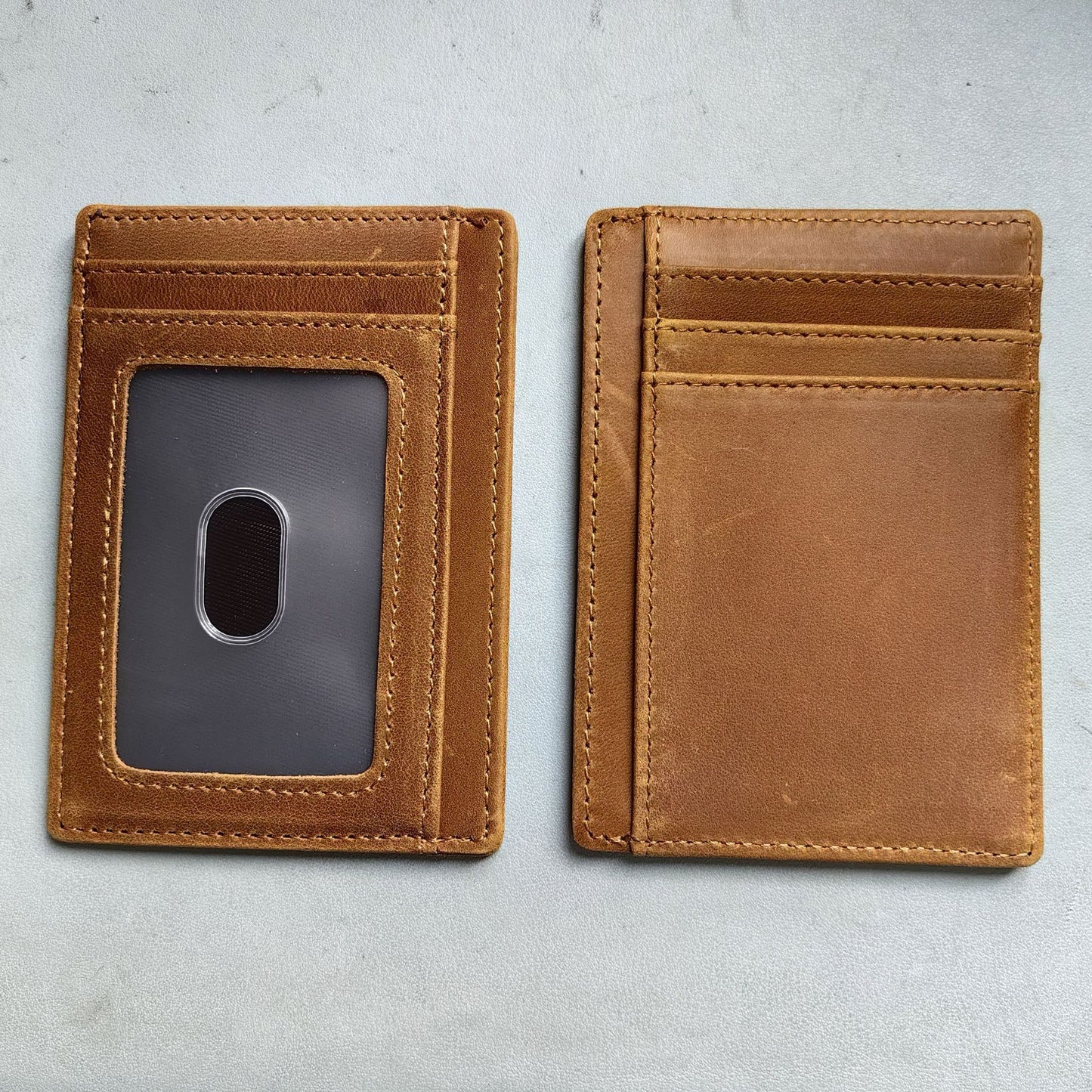 Men's Genuine Leather Crazy Horse Minimalist Cowhide Card Holder