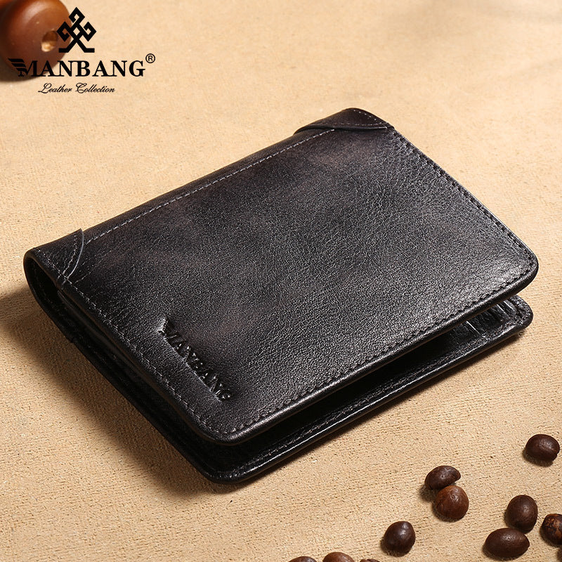 Men's Vertical Short First Layer Cowhide Classic Men's Wallets