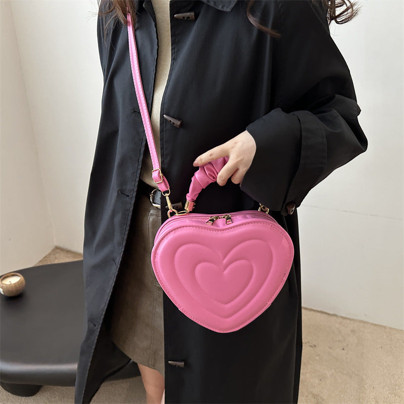 Indentation Simple Heart-shaped Cute Solid Color Heart Shopping Fashion Pleated Women's Shoulder Bag