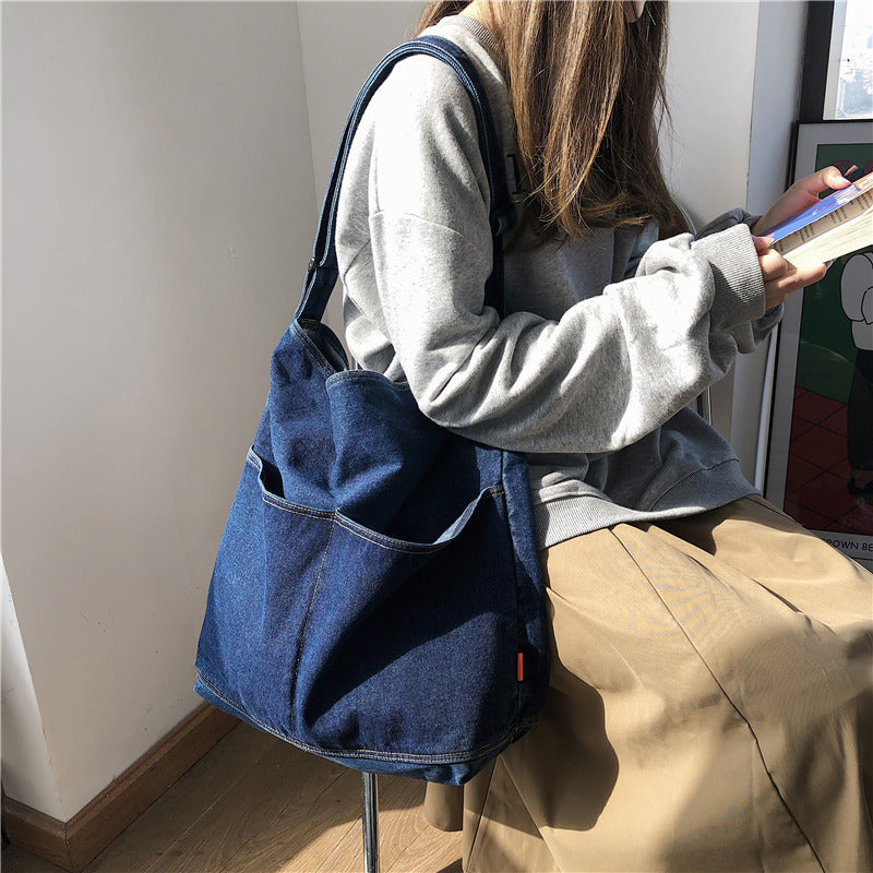 Women's Style Denim Canvas Korean Retro College Leisure Shopping Backpacks
