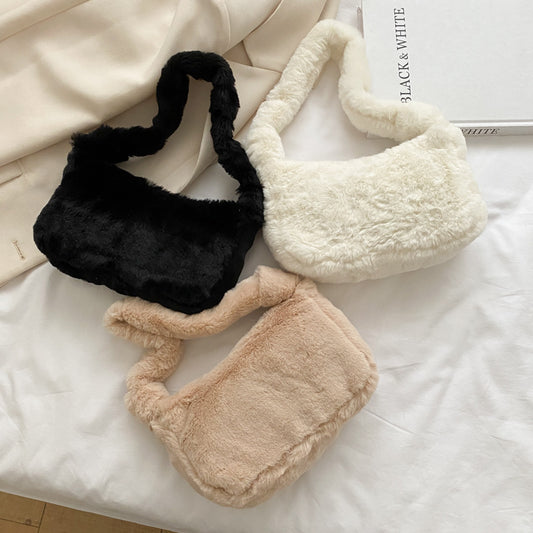 Charming Plush Underarm Female Fashion Portable Handbags