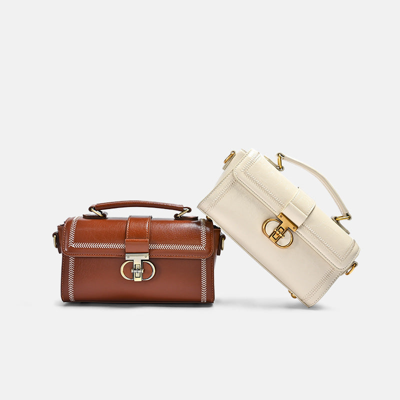 Women's High-grade Boston Round Niche Retro Portable Genuine Leather Fashion Light Women's Messenger Bag