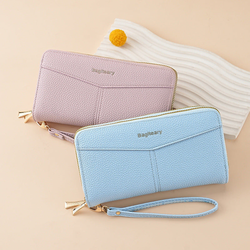 Women's Double Pull Large Capacity Lychee Pattern Ladies Wallet