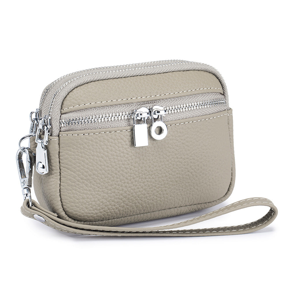 Women's Leather Large Capacity Double Zipper Hand Coin Purses