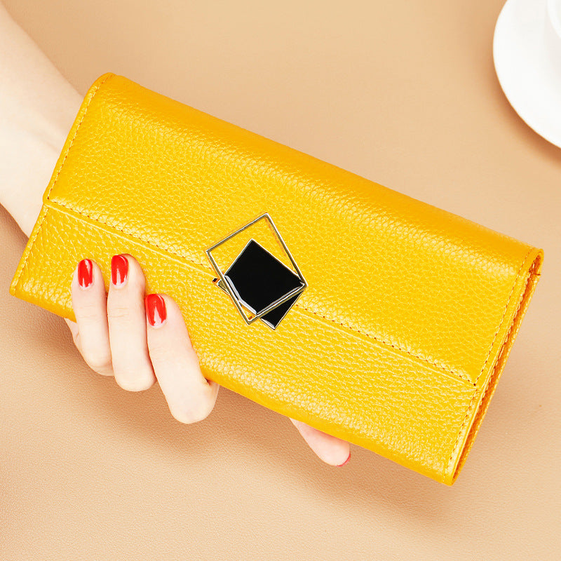 Women's Long Genuine Leather Cowhide Large Capacity Clutch Exquisite Multiple Ladies Wallet