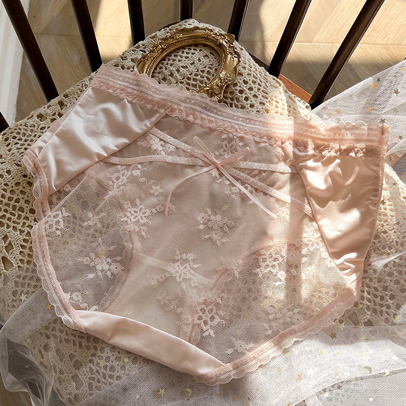 Women's Desire Silky Hip Embroidered Printed Mesh Sexy Panties