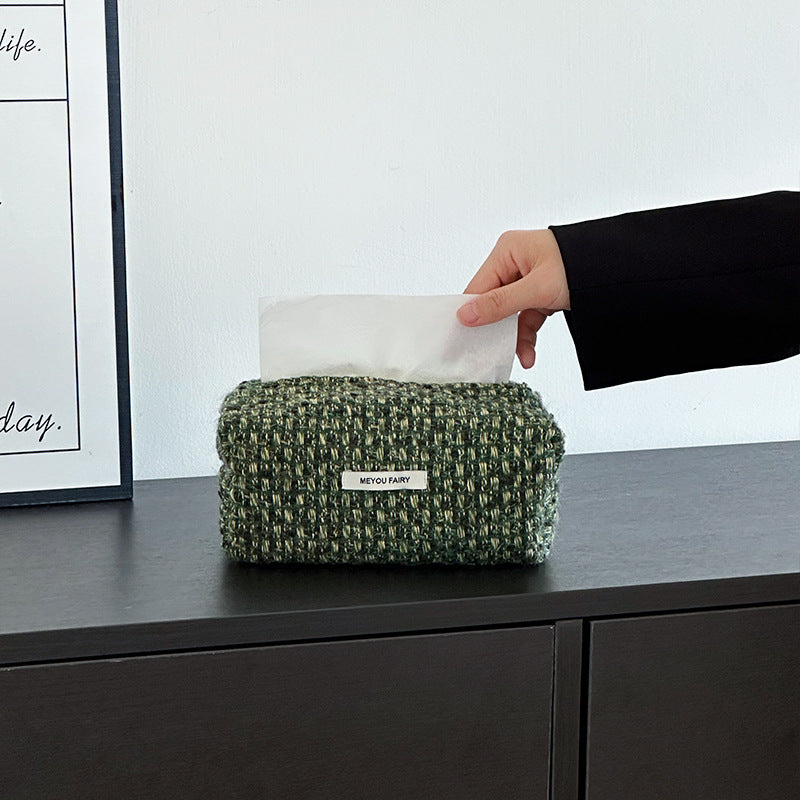 Style Pink Checked Cloth Knitted Tissue Box Home Bedroom Living Makeup Bag