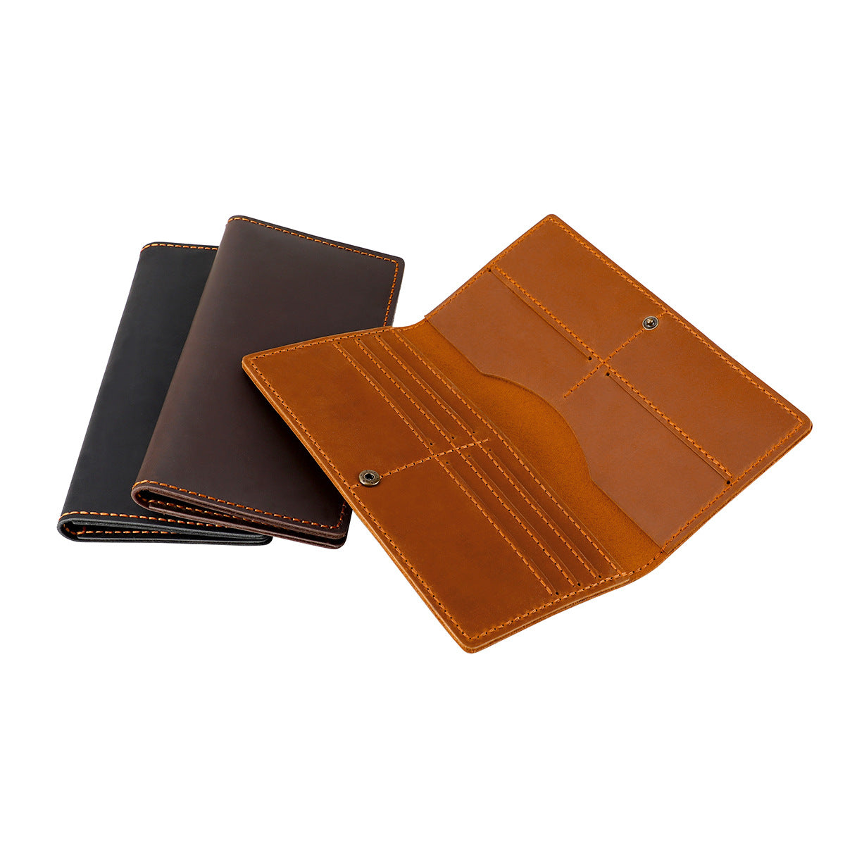 Men's Creative Diy Thread Personality Crazy Horse Leather Long Clutch Passport Men's Wallet