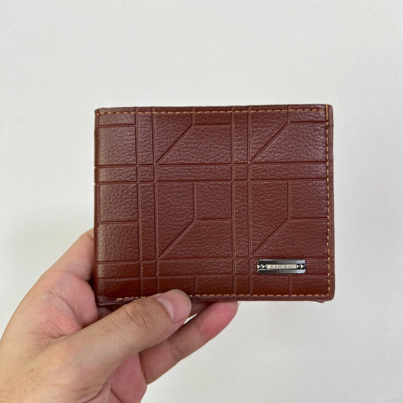 Men's Short Green Fashion Plaid Horizontal Soft Leather Large Capacity Multiple Men's Wallets