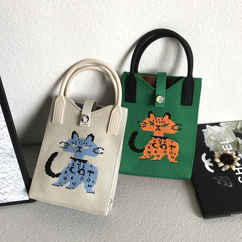 Women's Mobile Cat Knitted Portable Storage Korean Handbags