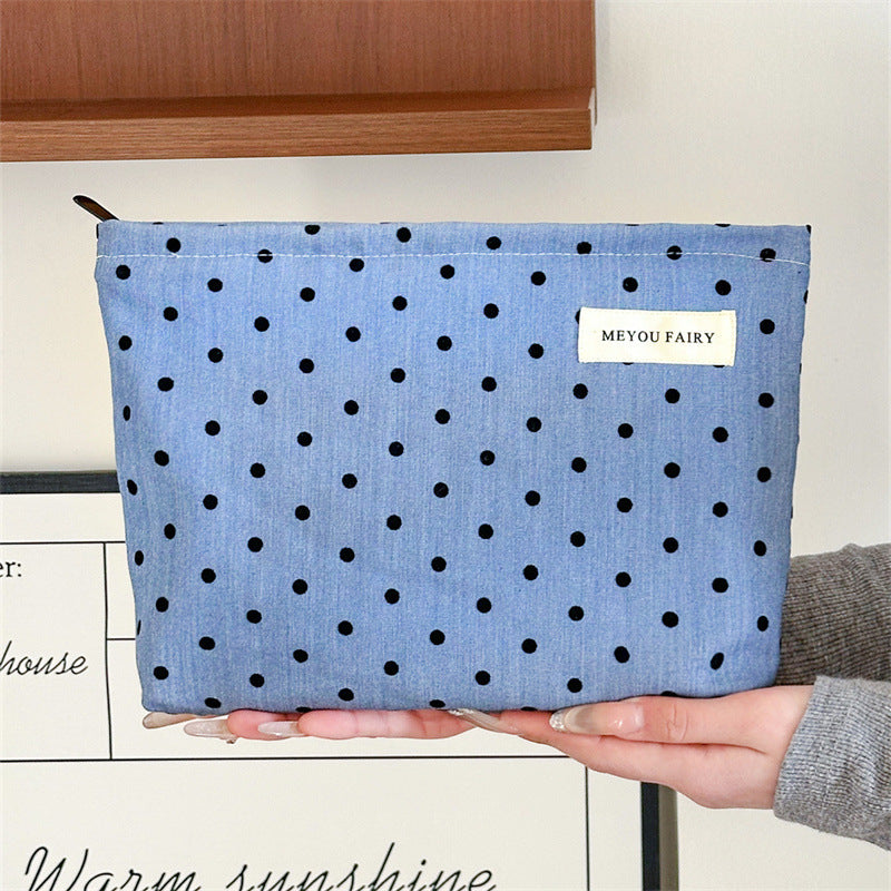 Polka Dot Black Sweet Storage Hand Portable Makeup Bag