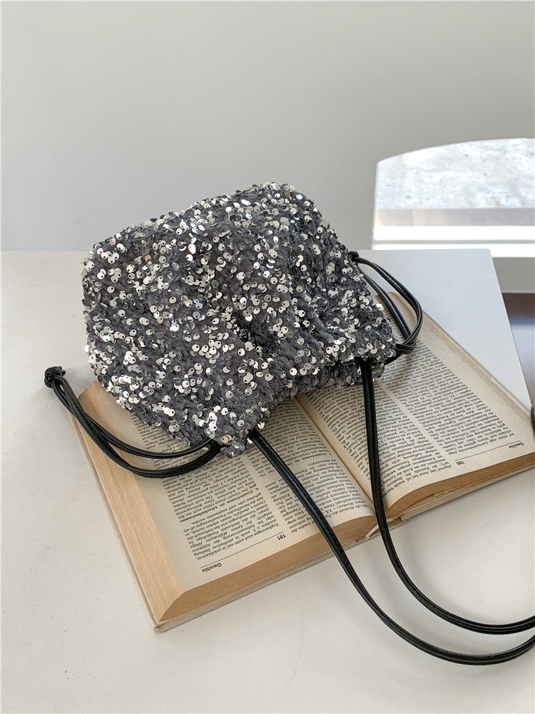 Female Drawstring Pleated Design Soft Portable Crossbody Bags
