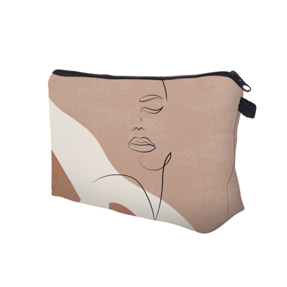 Style Artistic Lines Face Printing Storage Makeup Bag