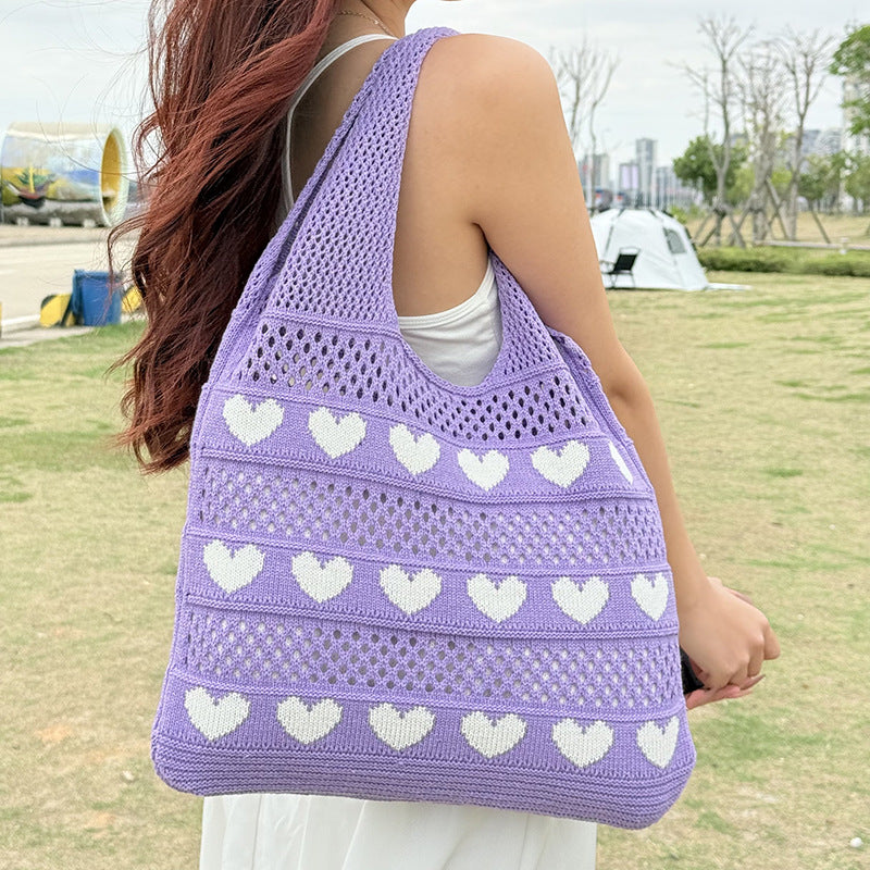 Women's Heart Shape Knitted Simple Style Large Capacity Bags