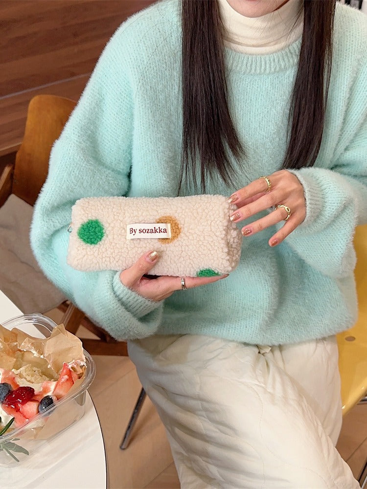 Plush Pencil Large Capacity Color Polka Cosmetic Bags
